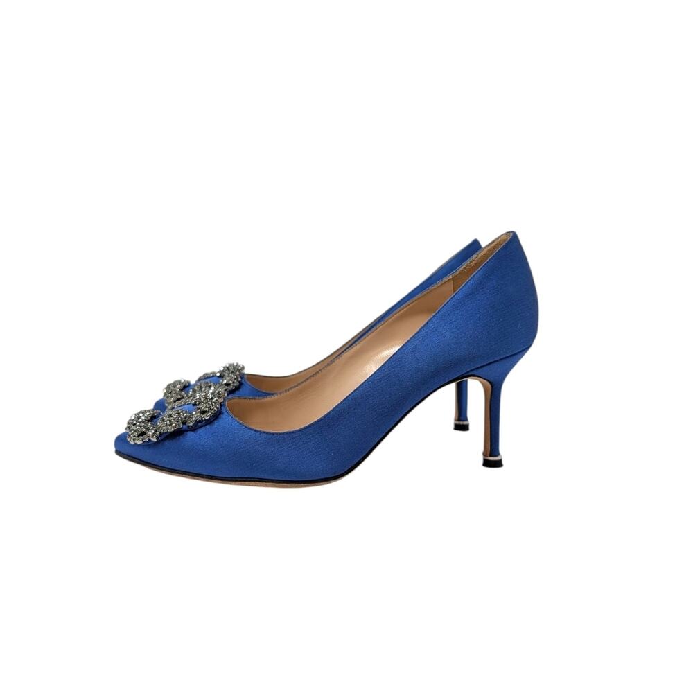 Manolo Blahnik Hangisi 70 Crystal Embellished Pump Heel Cobalt Blue Satin 36 - Picture 5 of 12